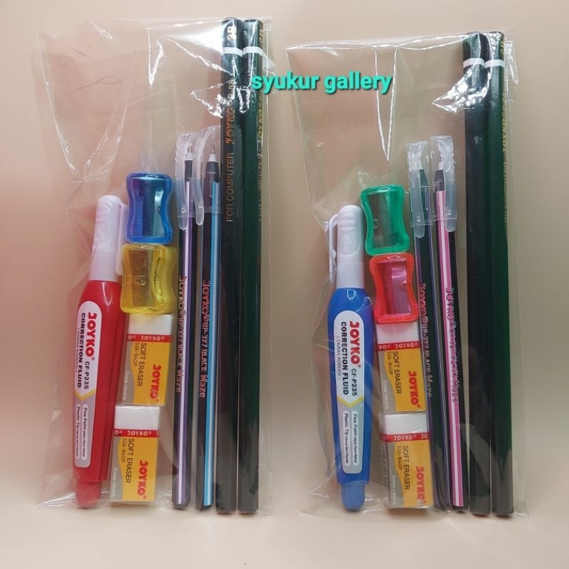 

(1 Set ) Perlengkapan Alat Tulis Sekolah 9 IN 1 Joyko , paket hemat /sauvenir / pensil pulpen penghapus Tip X dan Rautan