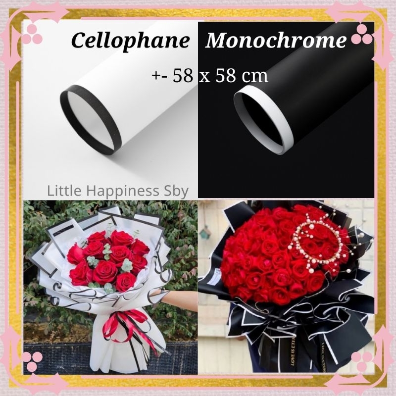 

Murah! (Ecer) Kertas wrapping bunga buket Cellophane Monochrome hitam putih