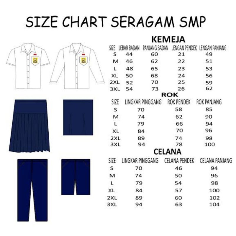 SETELAN SERAGAM SMP BIRU PUTIH CEWEK / BAJU LENGAN PENDEK BAJU LENGAN PANJANG DAN ROK PANJANG