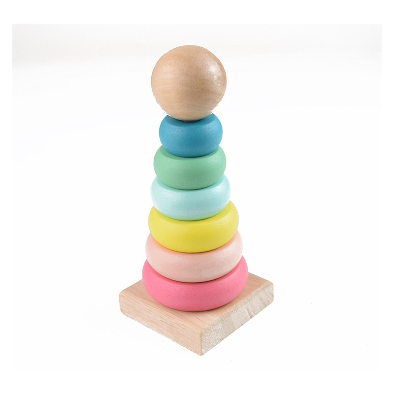 Mainan Puzzle Menara Ring Donat Kayu / Menara Pelangi / Menara Donat