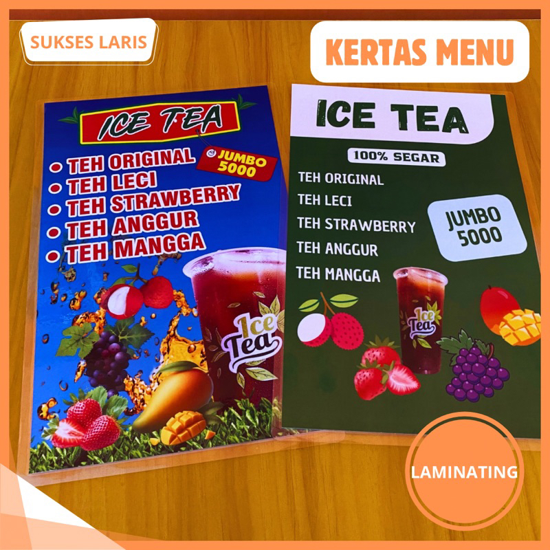 

KERTAS MENU ICE TEA LAMINATING | KERTAS MENU CUSTOM | ART PAPER
