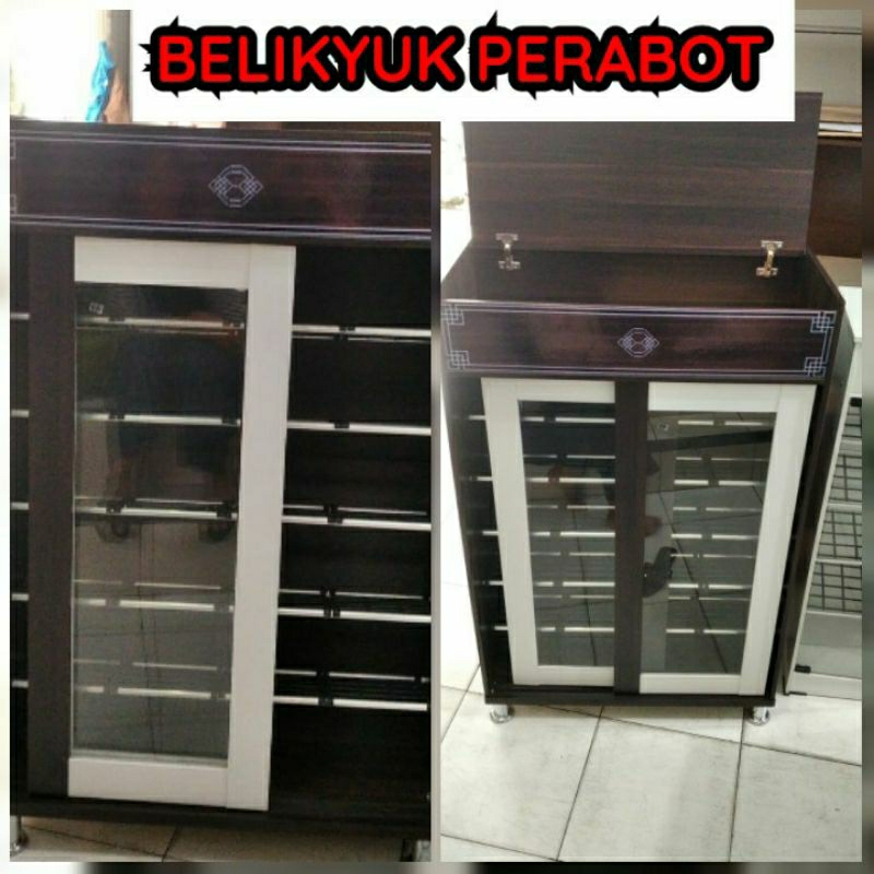 lemari sepatu pintu seleding kakik stenlis