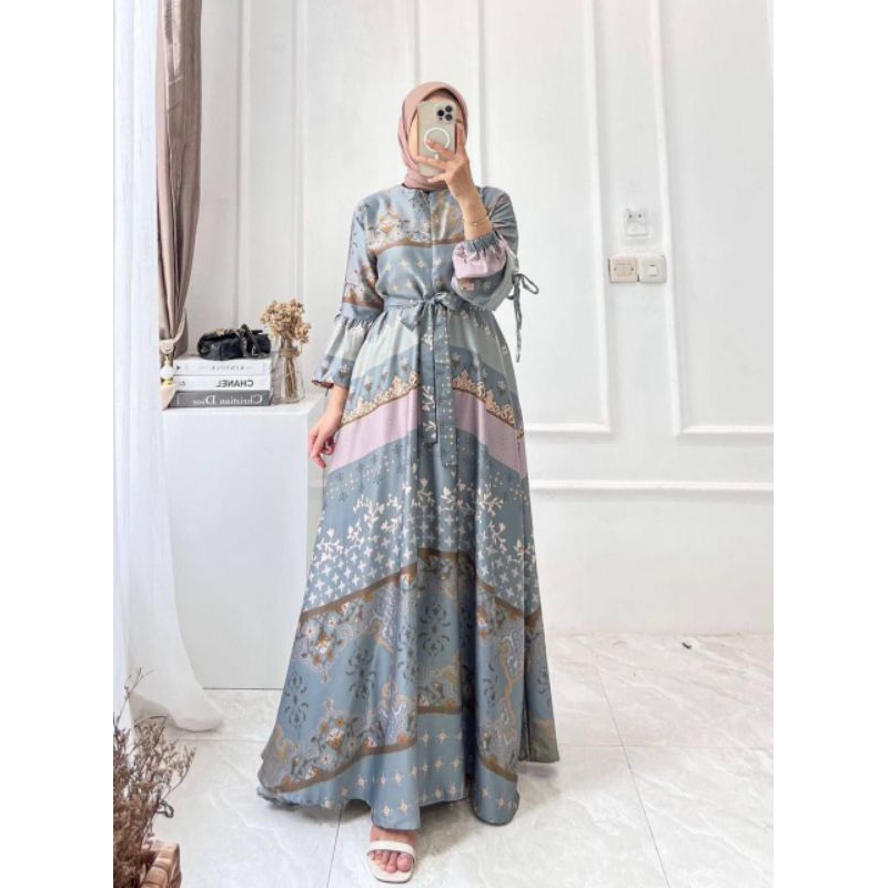 |LONGDRESS DIOR ORIGINAL| Gamis Muslim Wanita Terbaru/Dress Motif Dior Mewah Kekinian/Dress Lengan B