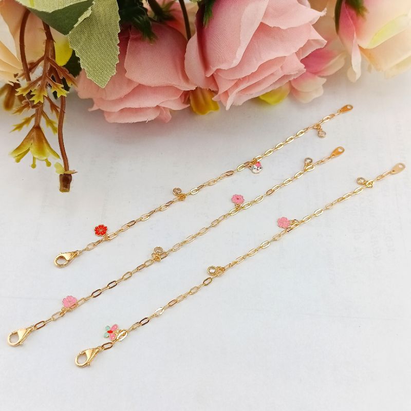 gelang emas rantai bayi dengan mainan cantik kadar 17K