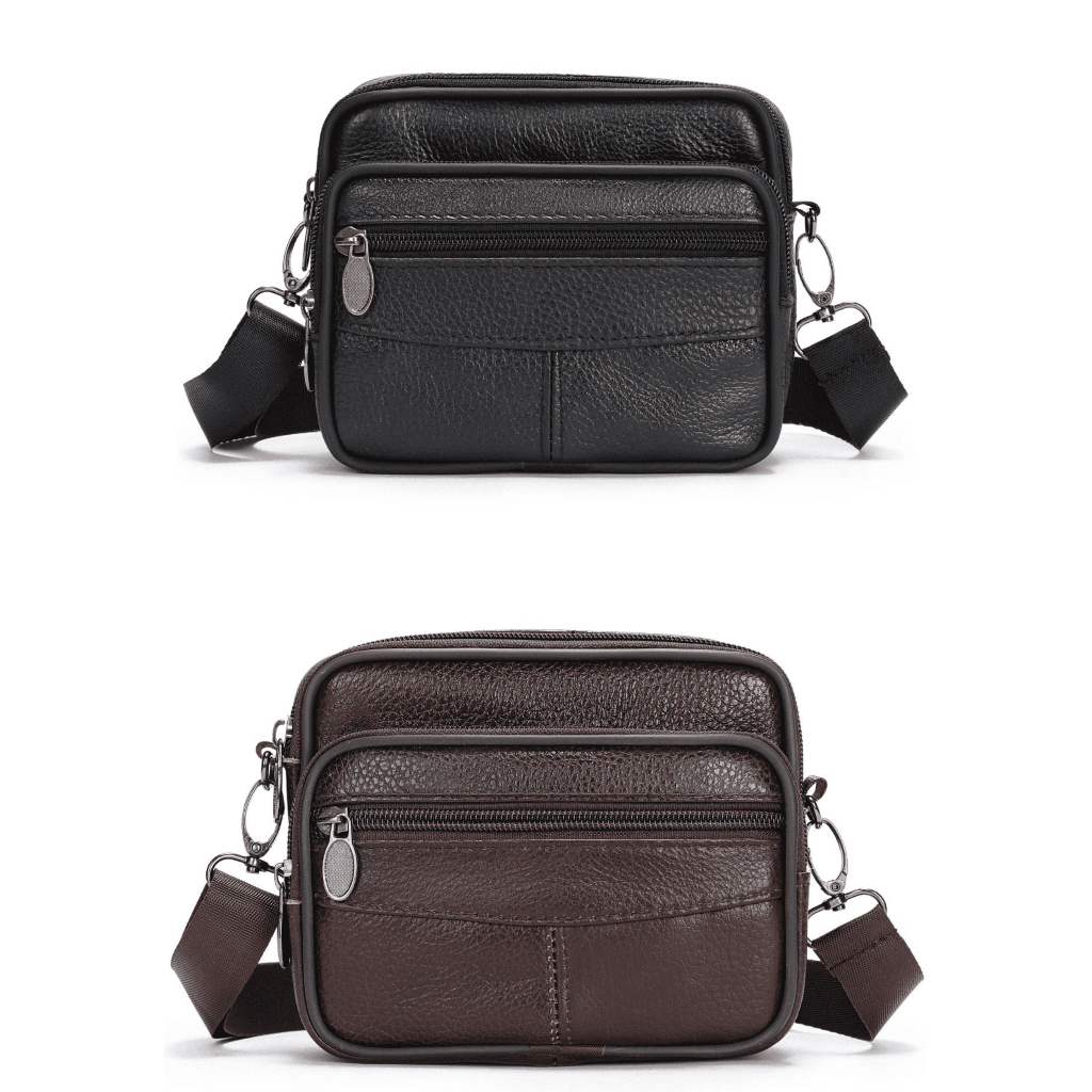 TAS SELEMPANG KULIT IMPORT PRIA MULTIFUNGSI / TAS PINGGANG IMPORT PRIA KULIT / TAS HP LEATHER - 1007