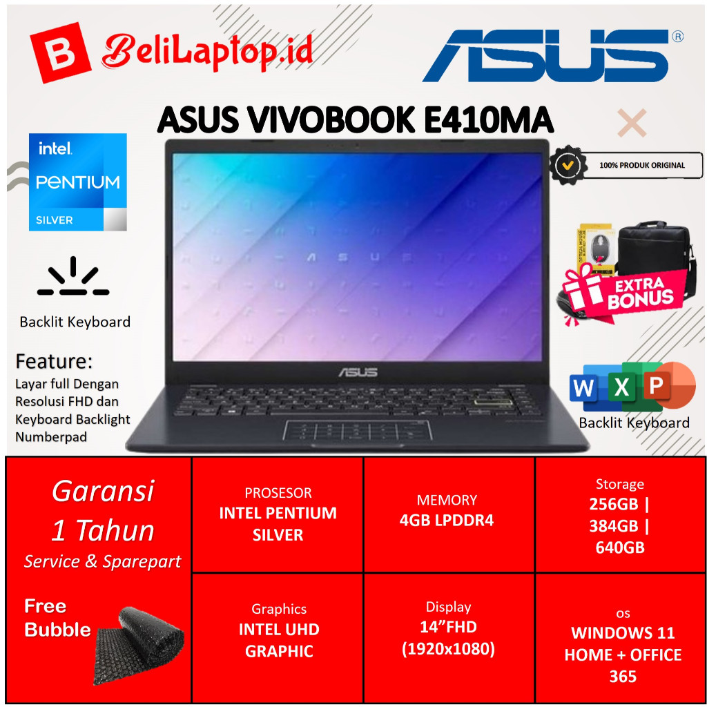 LAPTOP ASUS VIVOBOOK E410MA Intel Pentium N5030 640GB 14 Inci Full HD
