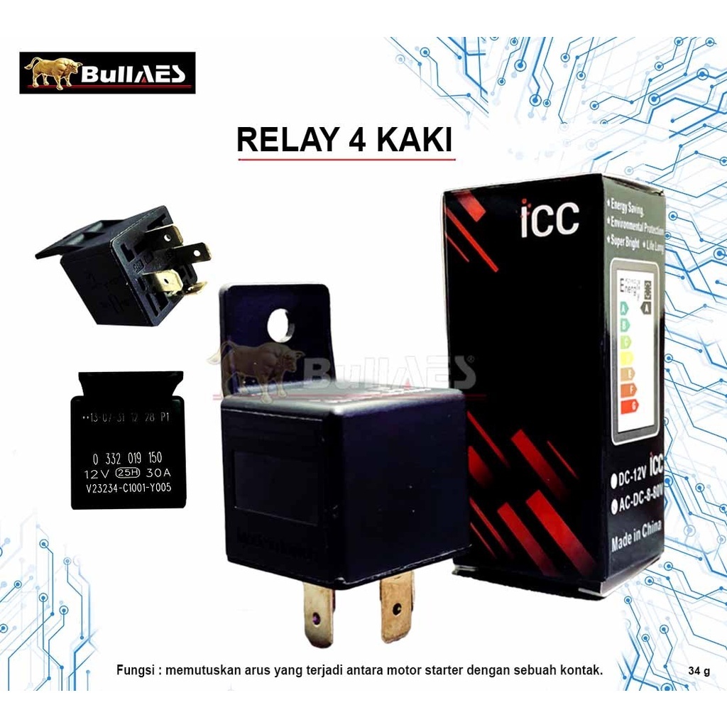 Relay ICC 12 Volt Kaki 4 30 A Socket Relay 12V