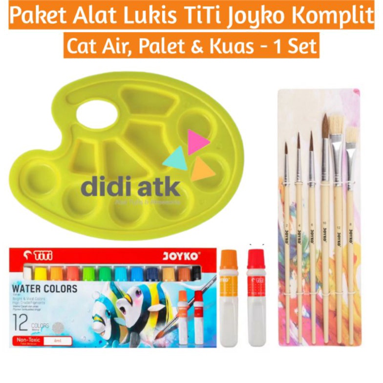 

KODE Q87U Paket Alat Lukis Lengkap TiTi Joyko 3 In 1 Cat Air Kuas Palet 1 Set