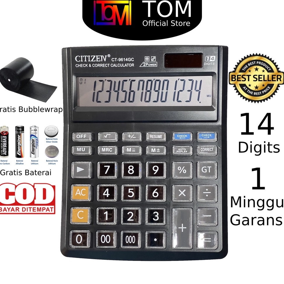 

KODE E12C Kalkulator CITIZEN CT 9614 GC 14 Digit Calculator Check Dual Two 2 Power