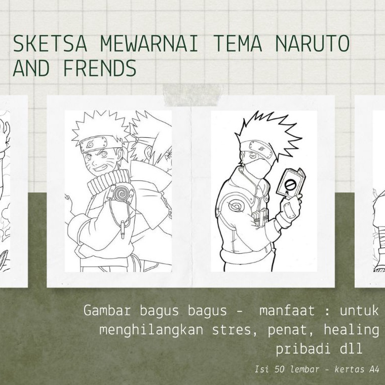 

KODE K95W Sketsa Mewarnai Tema Naruto And Friends Isi 5 Lembar Buku Mewarnai