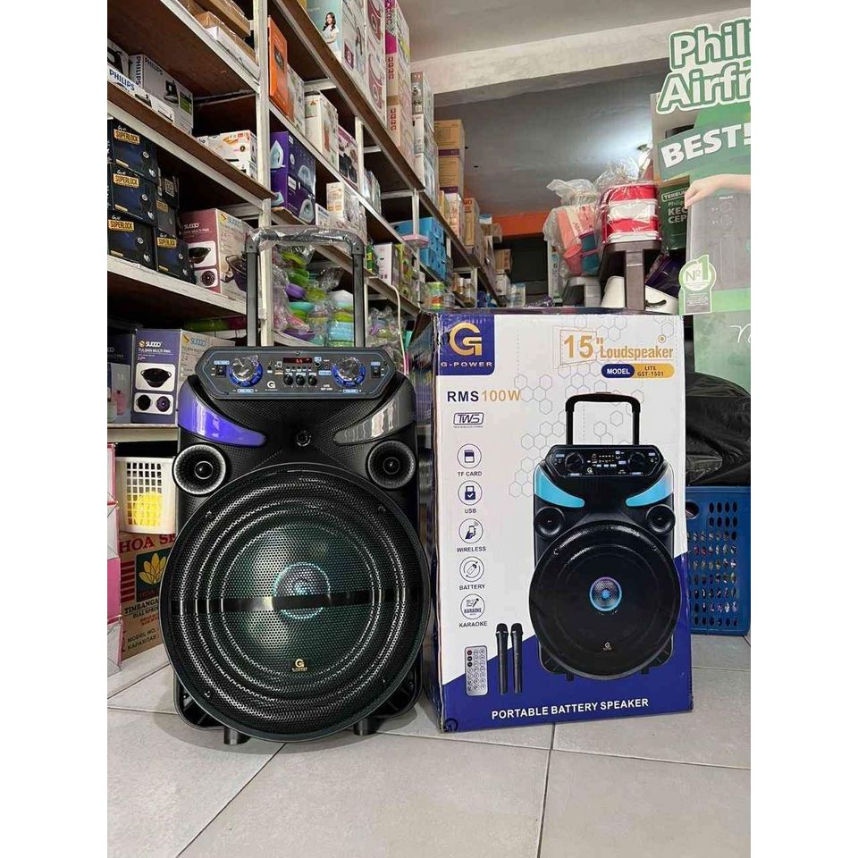 GPOWER 1501 LITE  - SPEAKER 15 Inch Bluetooth Portable Meeting 2 MIC Microphone Wireless