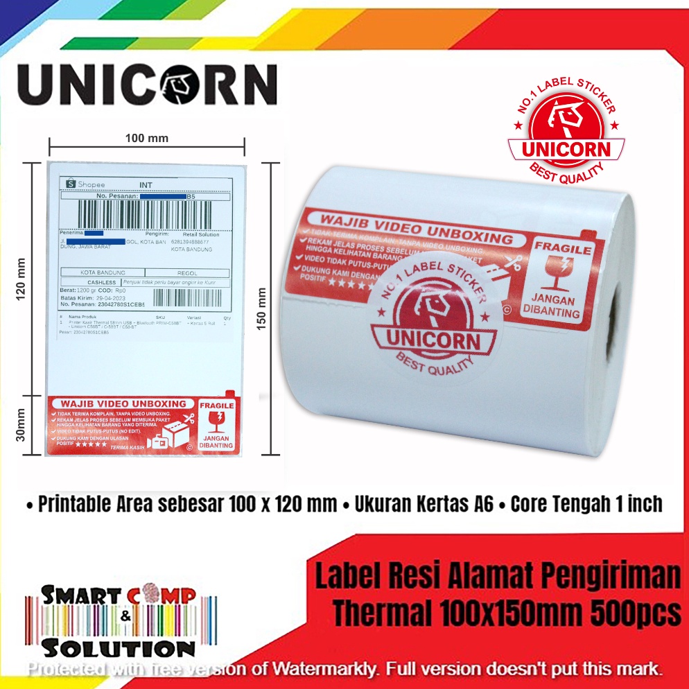 

KODE D32L Label Thermal Resi Alamat AWB A6 1x15mm Stiker Fragile Unboxing Isi 5pcs
