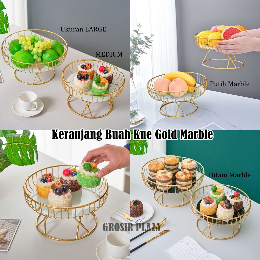 Keranjang Buah Emas / SS304 Marmer Emas Hitam/Piring Keramik / Rak Serbaguna/Piring Keramik /Elegan 