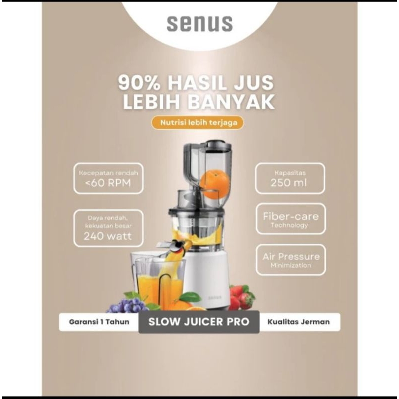 Senus Slow Juicer PRO Pengekstrak buah tanpa ampas