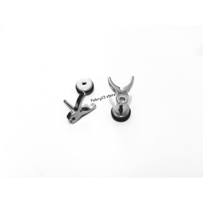 Anting Piercing Roda Motif Tang Tusuk Tindik Barbel Putih Titanium Pria & Wanita