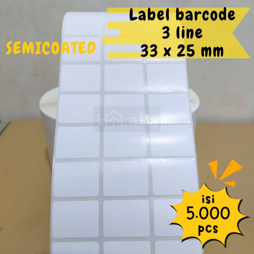 

Label barcode 3 line ukuran 33 x 25 mm bahan semicoated 33x25mm