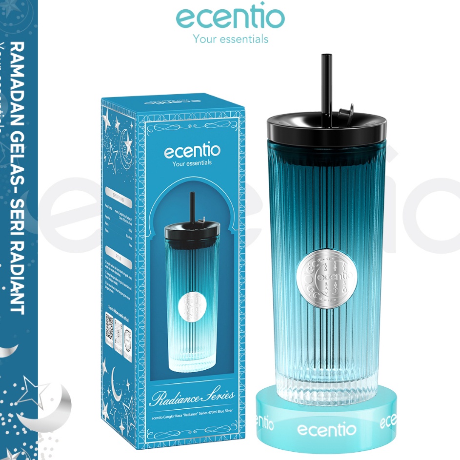 KI3 ecentio Tumblr Gelas aesthetic Ramadan Cangkir Kaca Perak Seri Radiant 47ml Botol Minum free sed