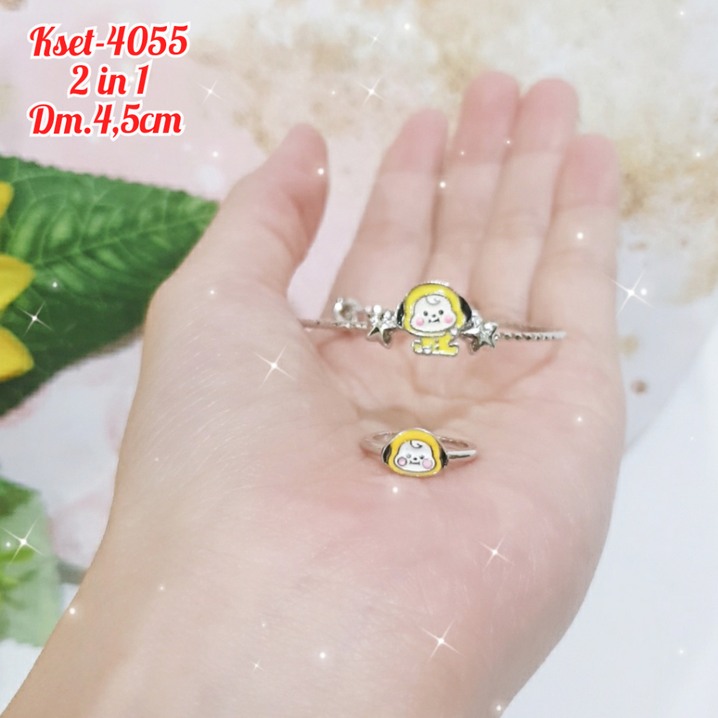 SET GELANG ANAK BTS SILVER GRATIS CINCIN MOTIF KARTUN KOREA BT21/COD