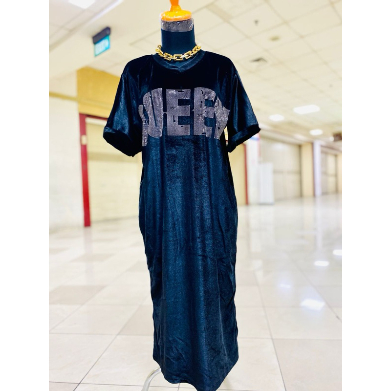 Dress  Bludru velvet premium ld 114-130cm Pjg 120cm lengan pendek