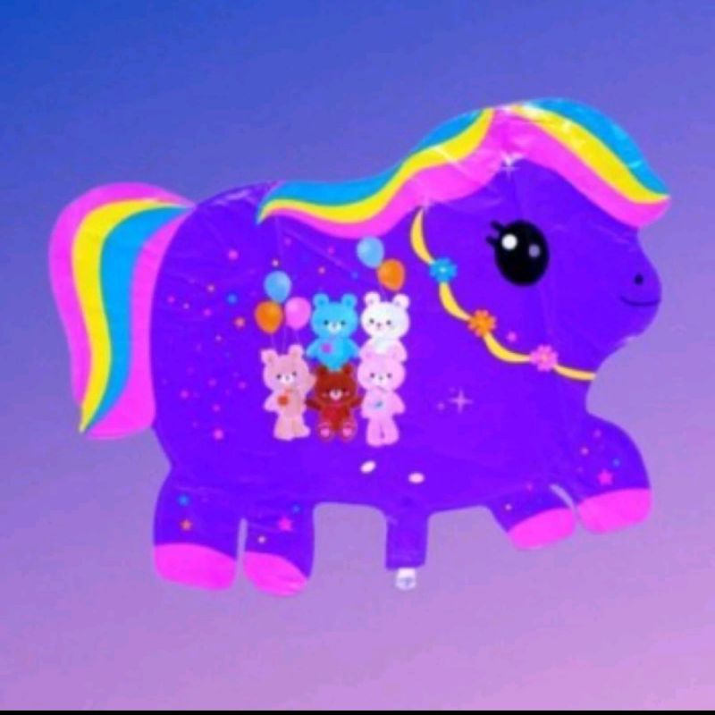 (1pack=50pc) KUDA PONI PELANGI (Balon Gas/FOIL/TERBANG/KARAKTER)