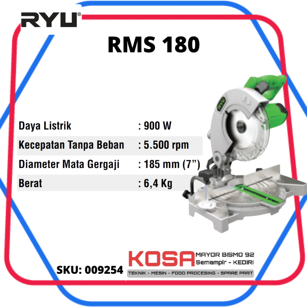 RYU Mesin Potong Alumunium Kayu RMS 180 Mitre Saw 7" Miter Saw 7" Inch