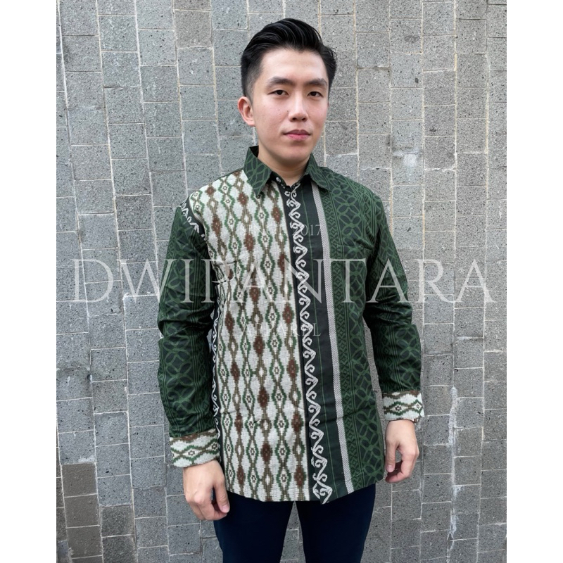 Batik Krui Hijau Emrald Army, Batik Pria Premium, Lengan Panjang, Katun Furing
