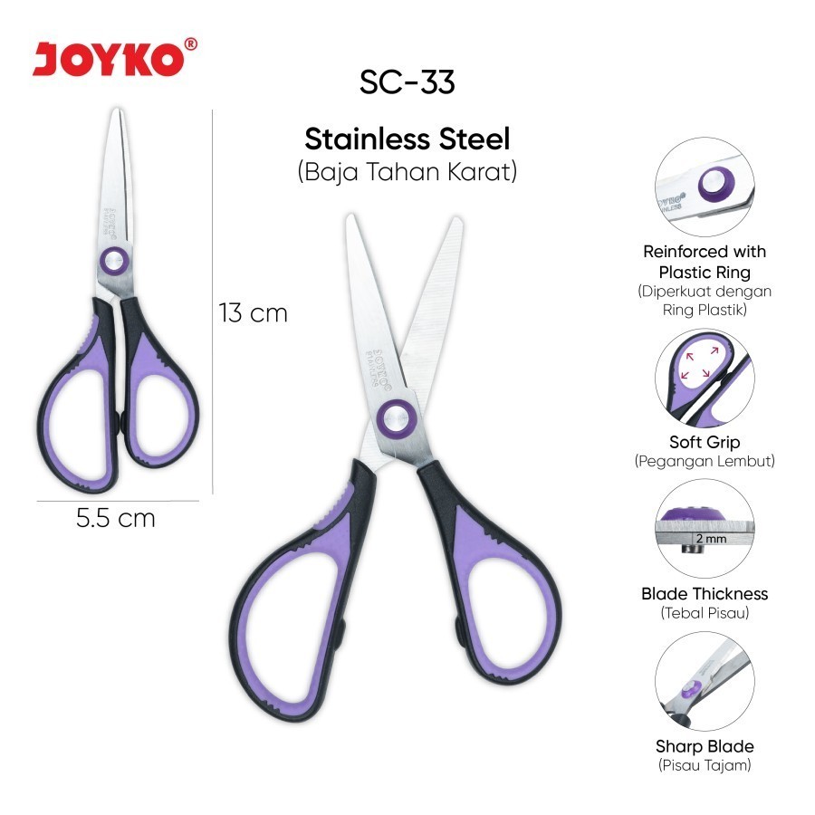 

Gunting SC-33/34/35 Gunting JOYKO Besar Scissors Non-Slip Grip Purple