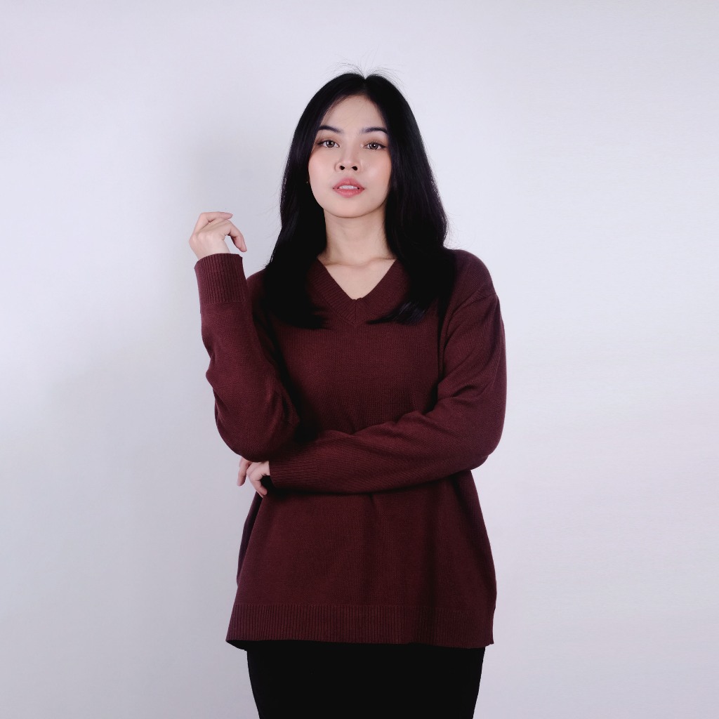 Sweater - Vee Sweater Polos - Knitwear - Atasan Wanita - Baju Rajut Wanita