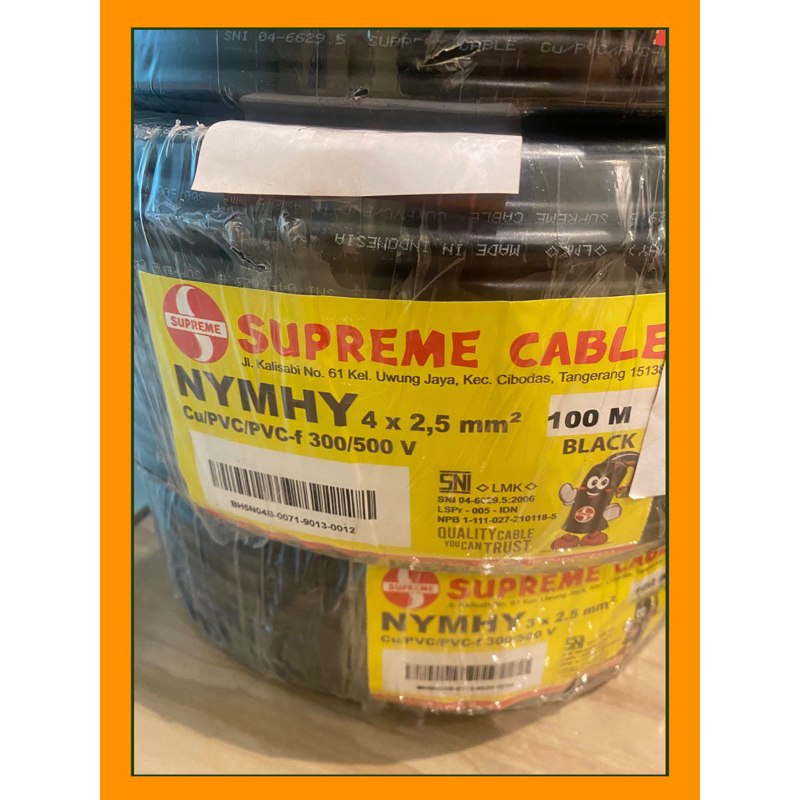 kabel supreme NYMHY 4x2.5 mm hitam serabut 100 meter