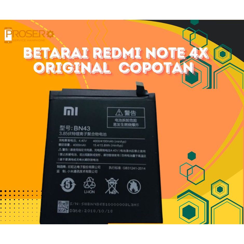 BATERAI/BATRE BN43 XIAOMI REDMI NOTE 4X ORIGINAL COPOTAN