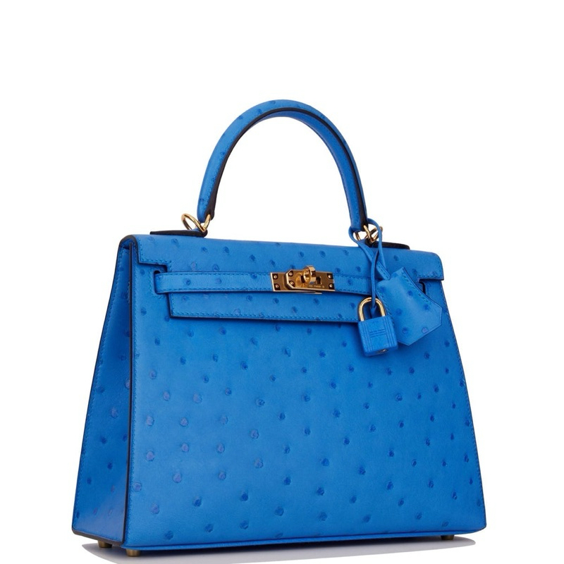 HM Ostrich KeIIy Bleuet Gold Hardware