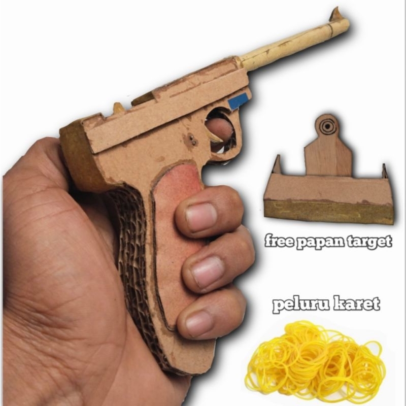 tembakan mainan peluru karet model ww2 luger p08 dari kardus/mainan/tembakan mainan/DIY