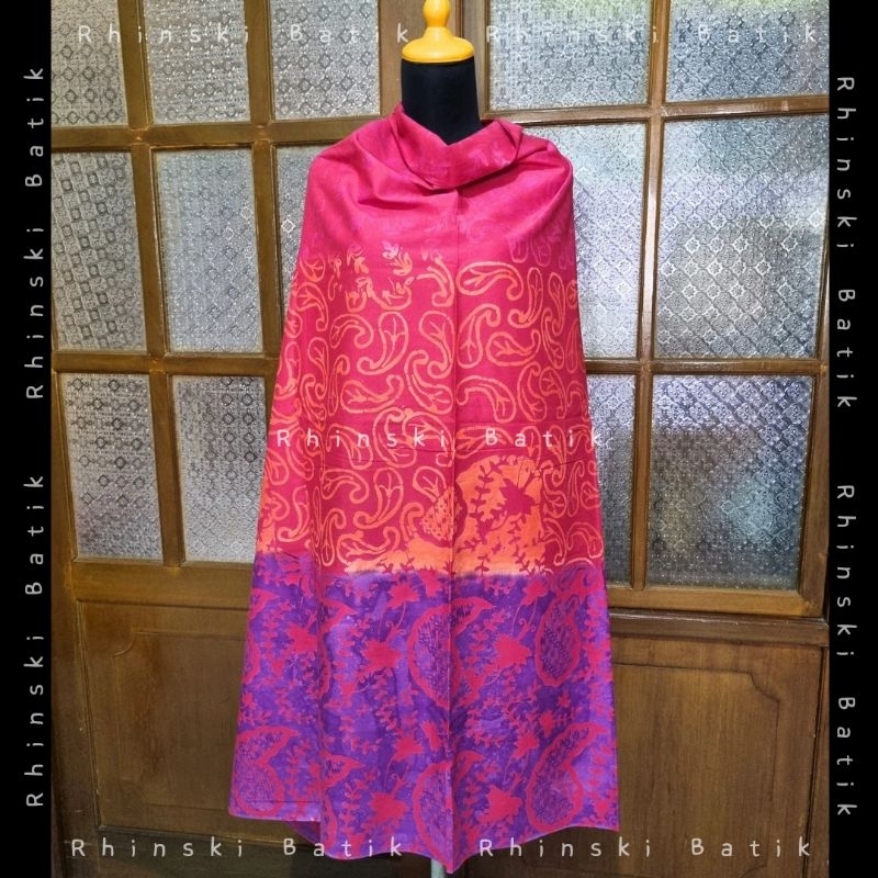 Kain Batik 3 Meter Rainbow Fuschia, Batik Oren Gradasi,  Batik Geometris, Batik Burung, Batik Hijau 