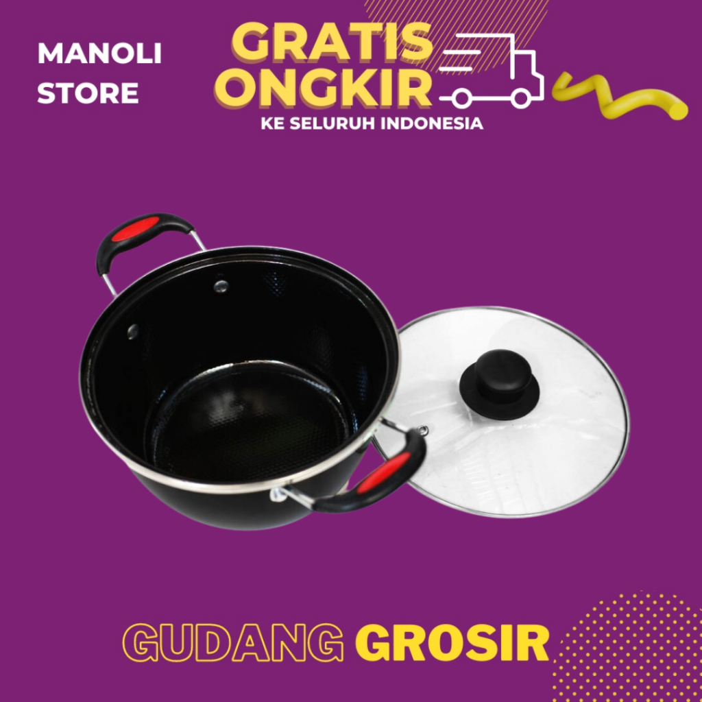 Panci Kuah Enamel 4022 GSF 22CM | Panci Anti Lengket Tutup Kaca - LIVE MN