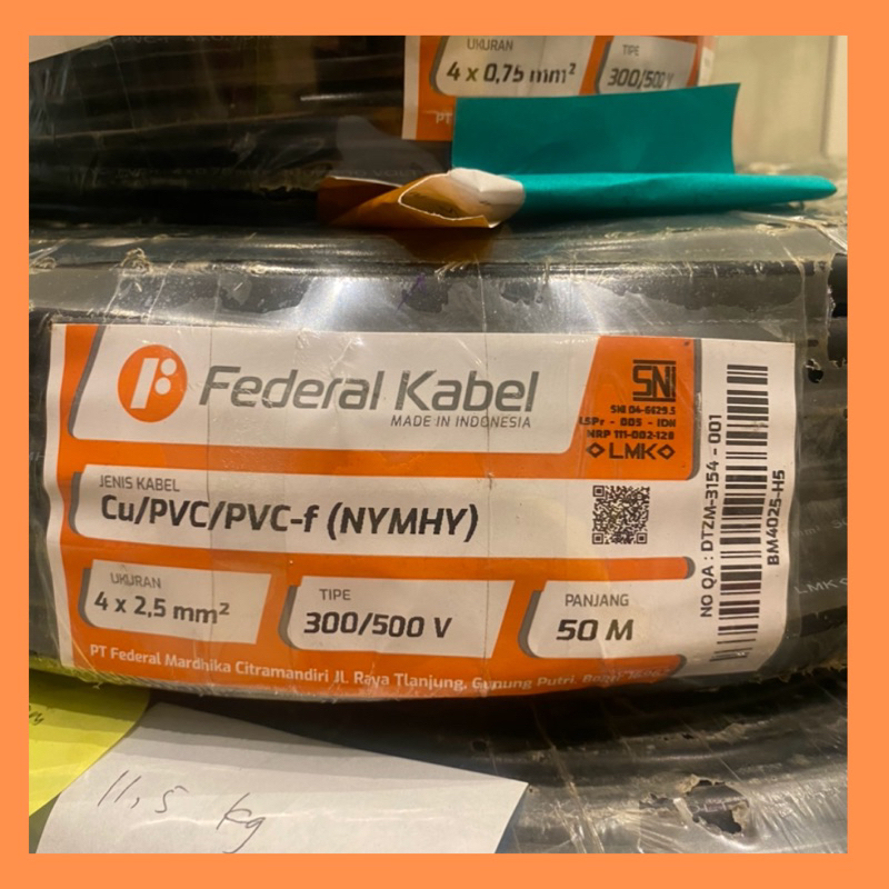 FEDERAL kabel NYMHY 4x2.5mm hitam serabut 50m
