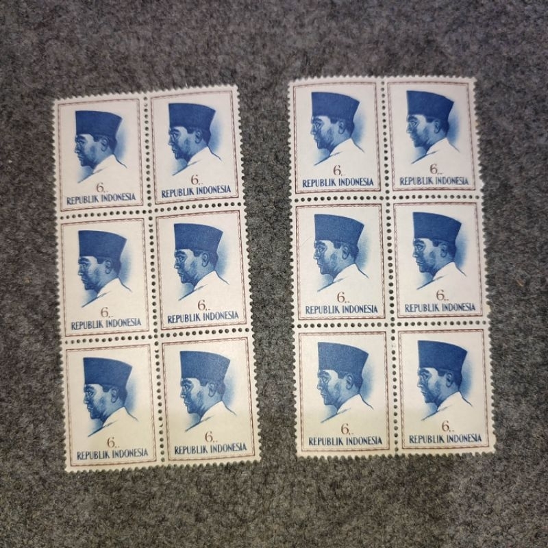 

(GRESS/BARU) Paket perangko lama sukarno nominal 6 rupiah masih utuh gandeng 6 perangko belum terpakai