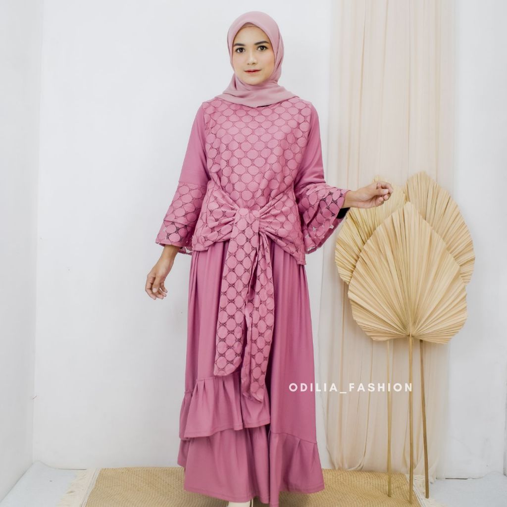 Gamis Aliyah Brokat Pink / Gamis Pesta / Dress Pesta / Gamis Brokat