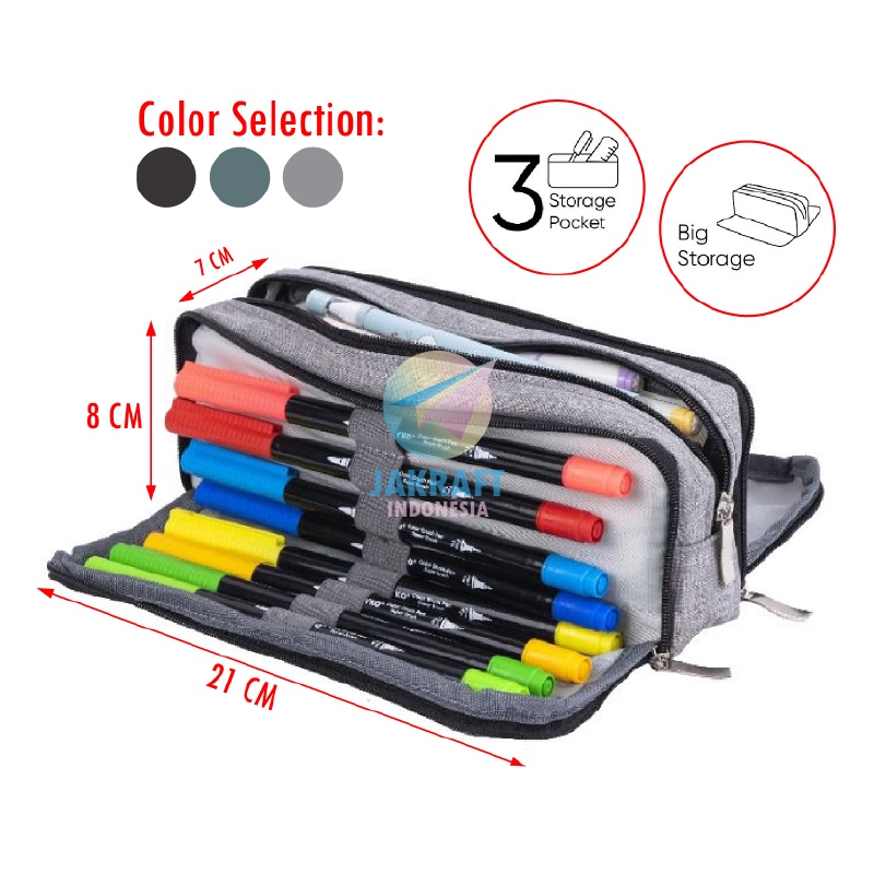 

MURAHMERIAH 1 Pcs Tempat Pensil Kain 3 in 1 Zipper JOYKO PC56 Pen Pencil Spidol Creative Soft Case