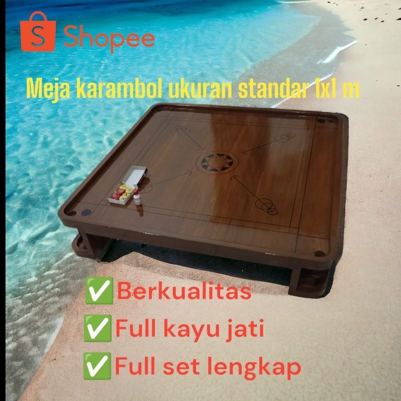 Meja karambol 1x1m full jati,set lengkap