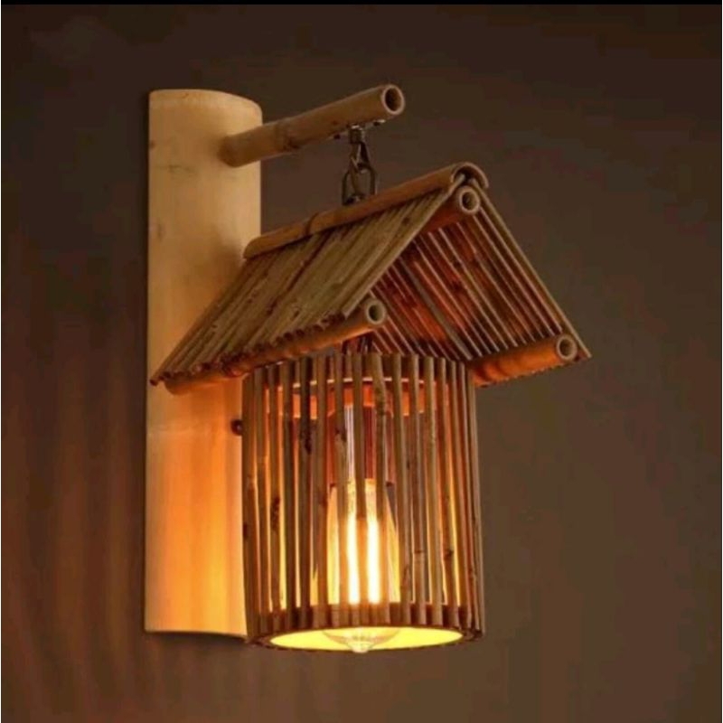 LAMPU HIAS DINDING BAMBU MOTIF GUBUK