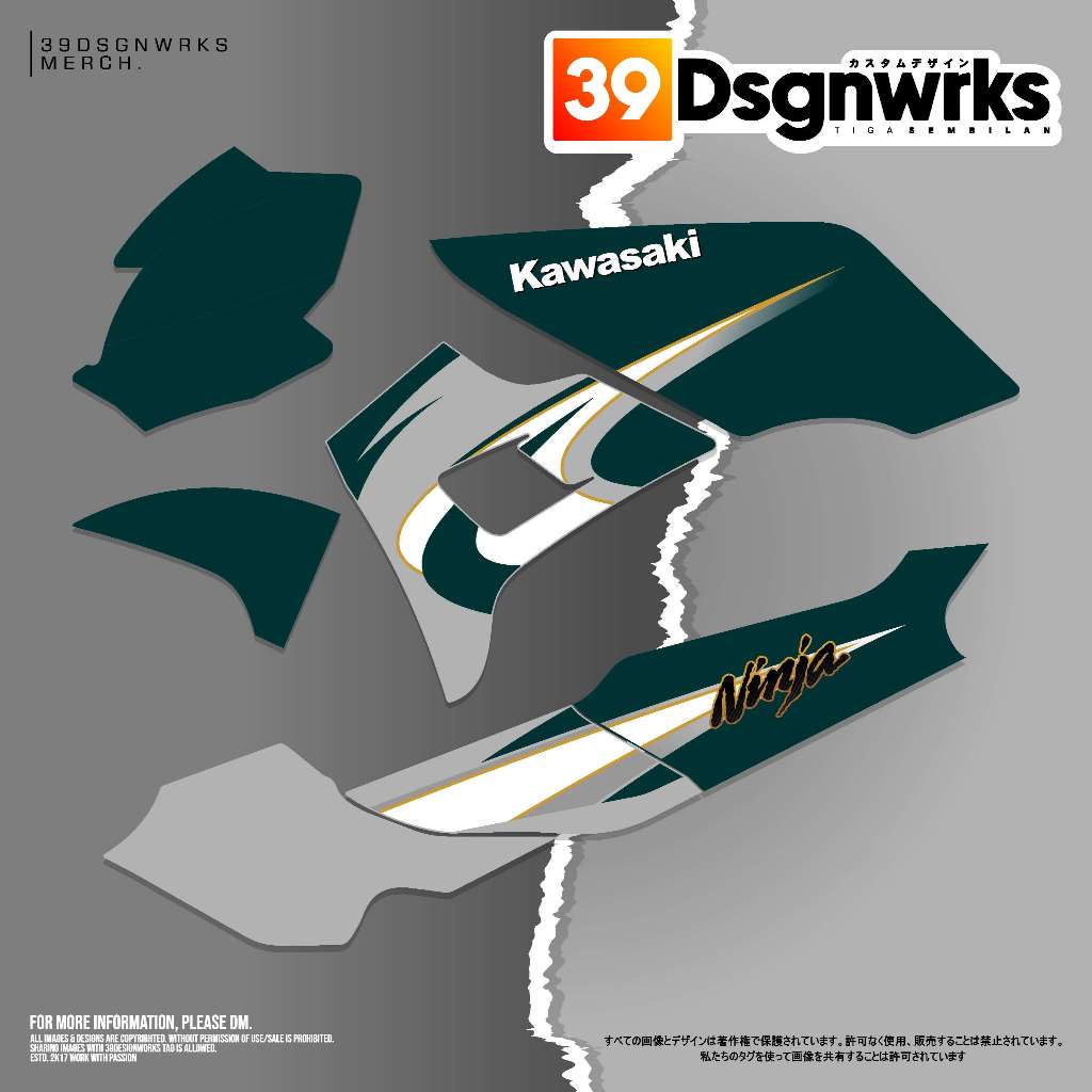 STIKER STRIPING MOTOR Kawasaki Ninja 150R Ninja SS ninja KISS CUSTOM 2005 HIJAU BOTOL SILVER