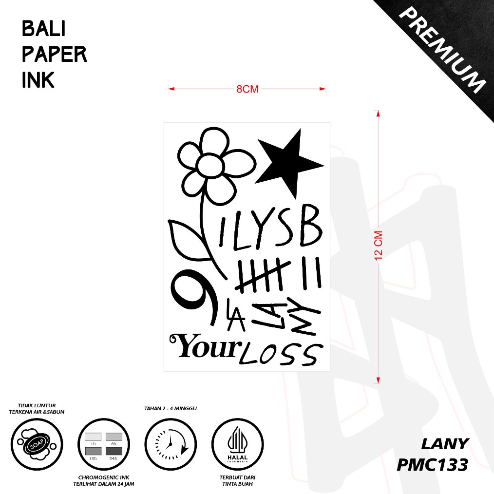 KODE V96J Tato LANY PMC133  Premium Temporary Tattoo  By Bali Paper Ink