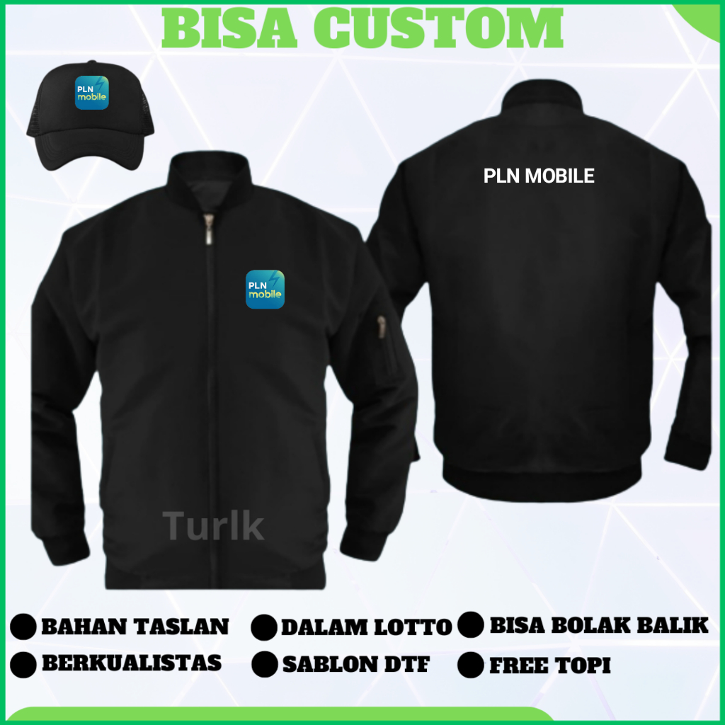 Jaket PLN Mobile Jaket Bomber PLN Mobile Custom