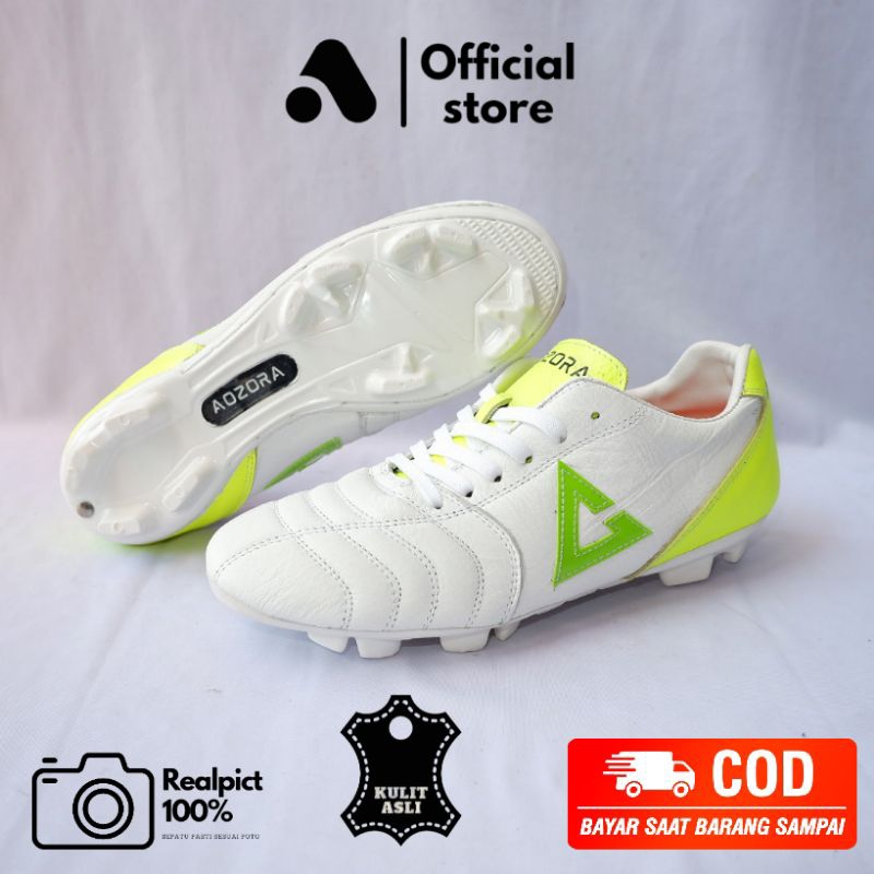 sepatu bola anak terbaru bahan kulit asli nyaman dipakai original AOZORA LUGGA white stabilo