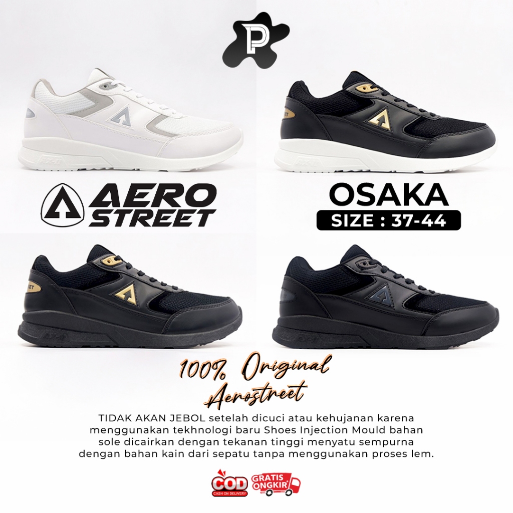 Aerostreet 37-44 Osaka Putih / Hitam Emas / Hitam Hitam Emas / All Black - Sepatu Sneakers Casual Pr
