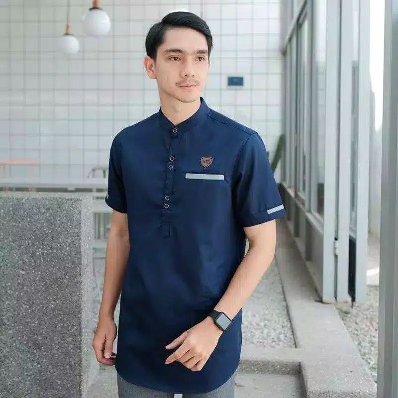 Fairyrozi Koko Qurta Polos Pria Warna Navy Grey Bahan Premium Lengan Pendek M L XL