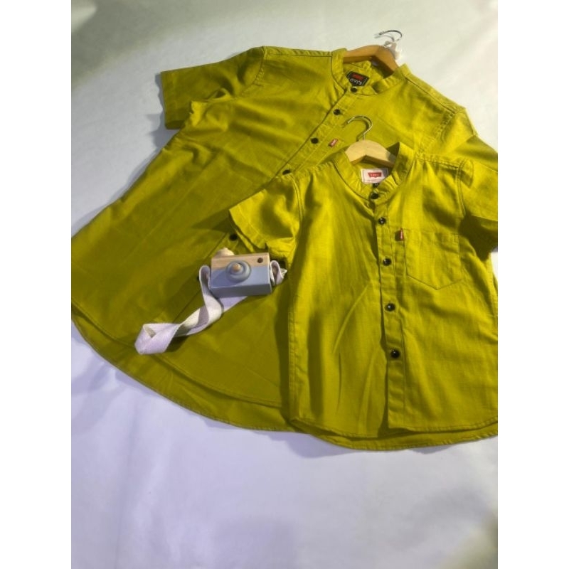 Kemeja Couple Ayah Dan Anak Warna Lemon/Kemko Couple Ayah Dan Anak Polos Pendek