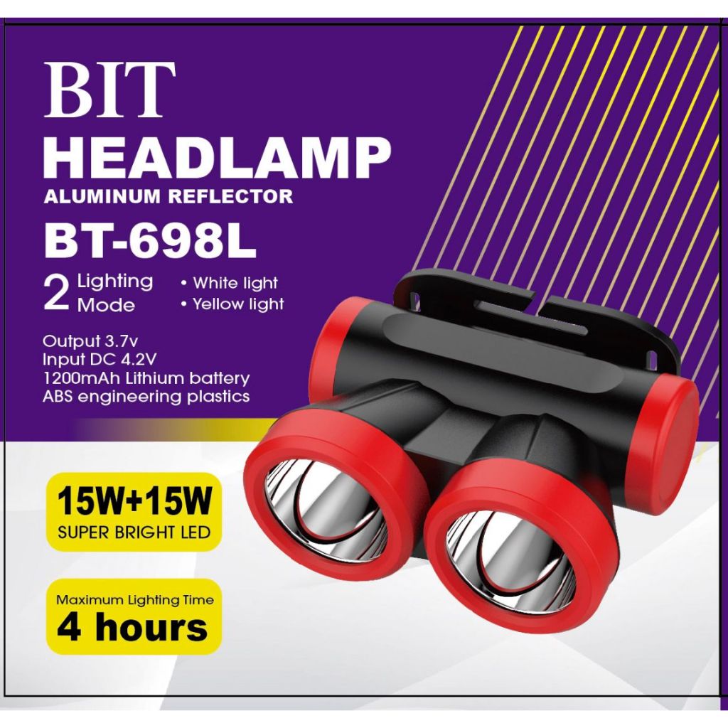 Bit Head Lamp BT-698L Alumunium Reflector 2 cahaya Kuning Putih