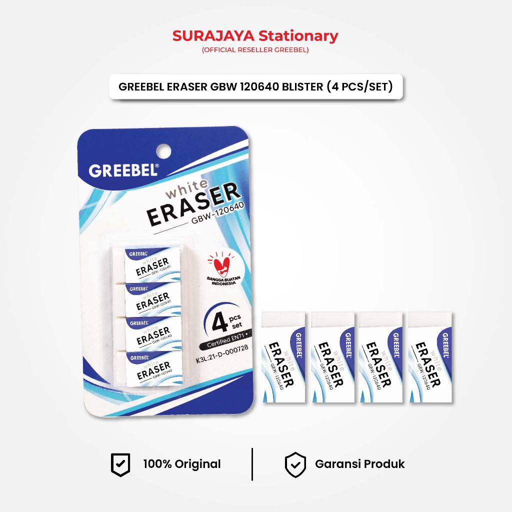 

Eraser / Penghapus Pensil / Hapusan / GREEBEL GBW-120640 Blister (4PCS/SET)