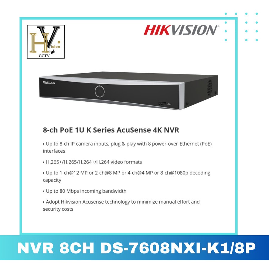NVR HIKVISION 8CH + POE 8PORT DS-7608NXI-K1/8P